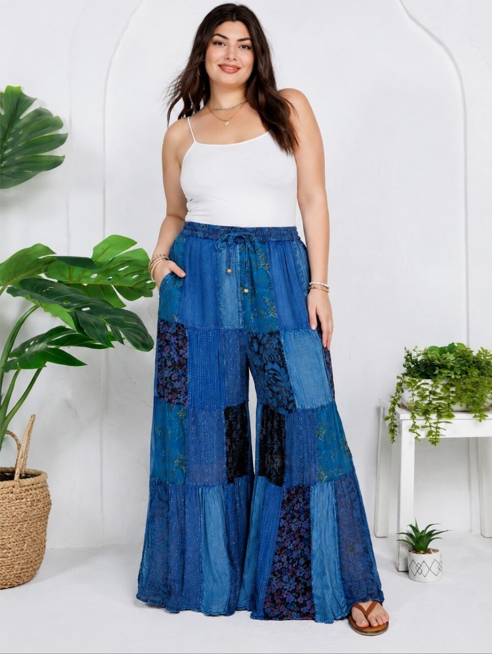 Young Threads Retro Revival Flared Boho Patchwork Pants – Indigo